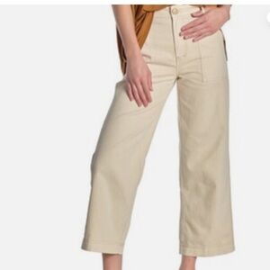 Free People Sunday Skies Cream Straight Leg Cropped High Waist Jeans Size 0